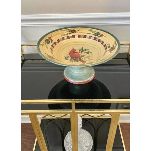 Lenox WINTER GREETINGS EVERYDAY 13" Pedestal Centerpiece Bowl Compote Cardinal - Picture 2 of 8